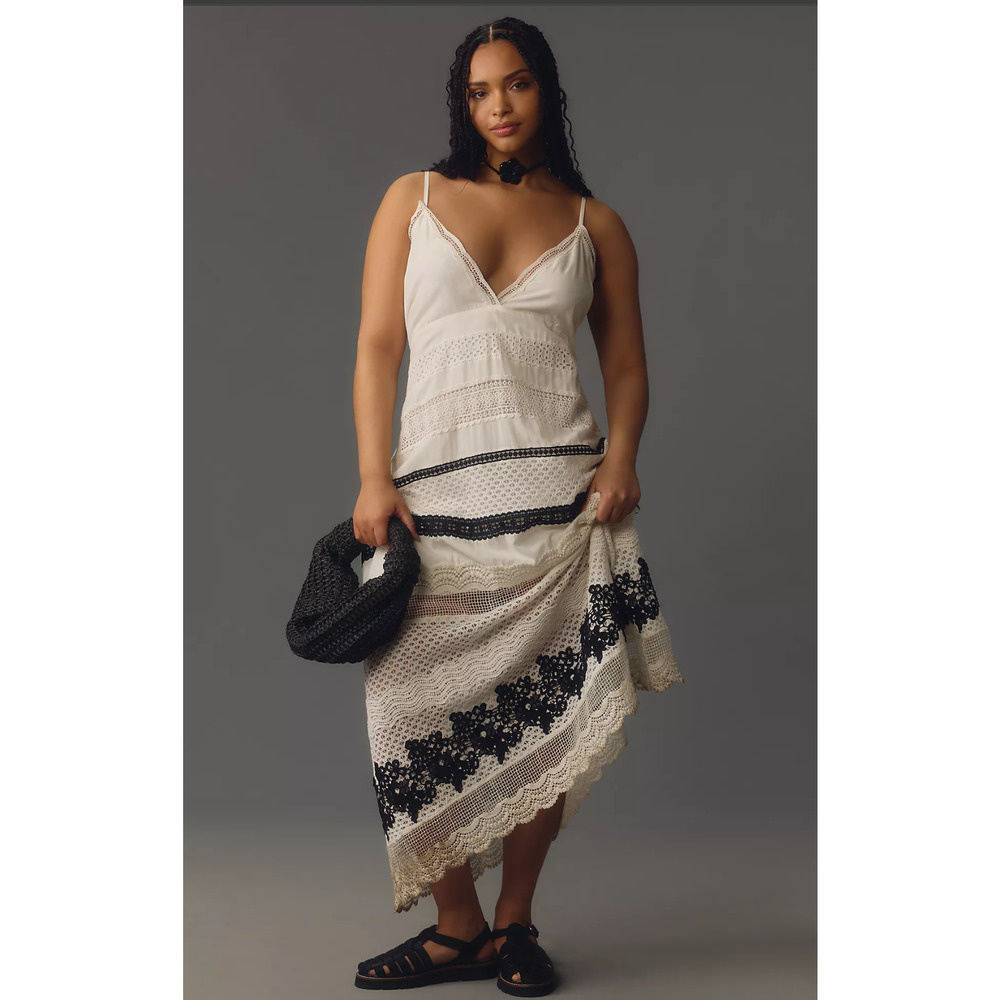 EUC Anthropologie Cotton V-Neck Lace Midi Dress - 1X